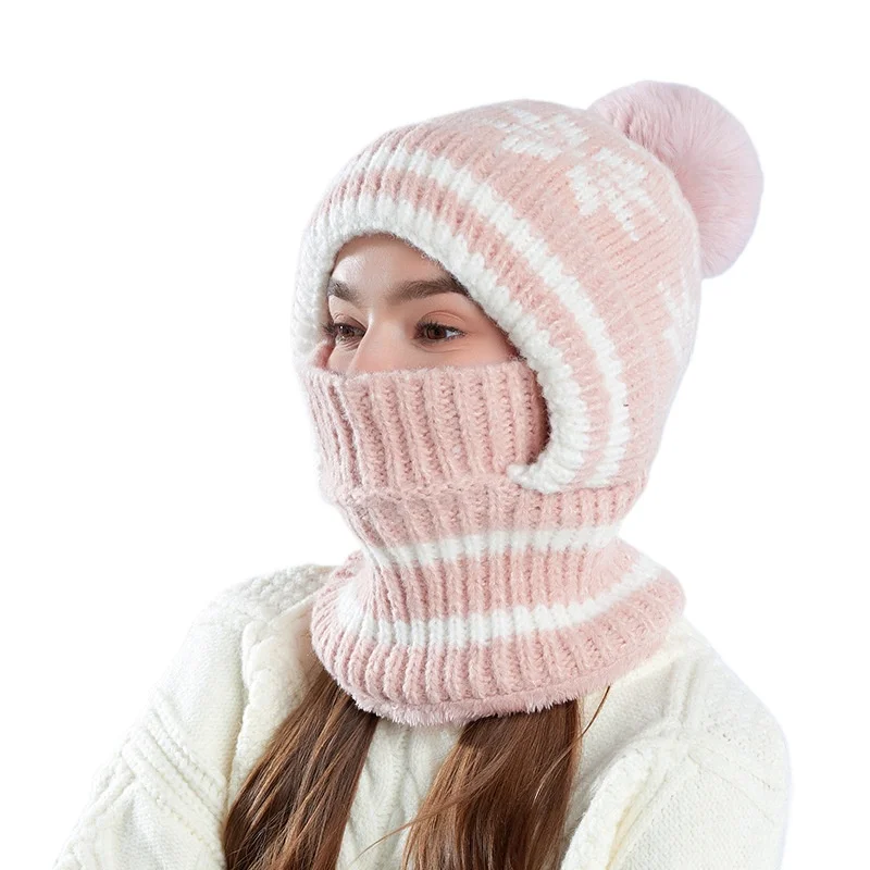 

Зимняя Балаклава для женщин, шапка-бини в европейском стиле, капюшон на флисовой подкладке с крышкой для лица, ветрозащитная теплая теплая шапка, женская X087