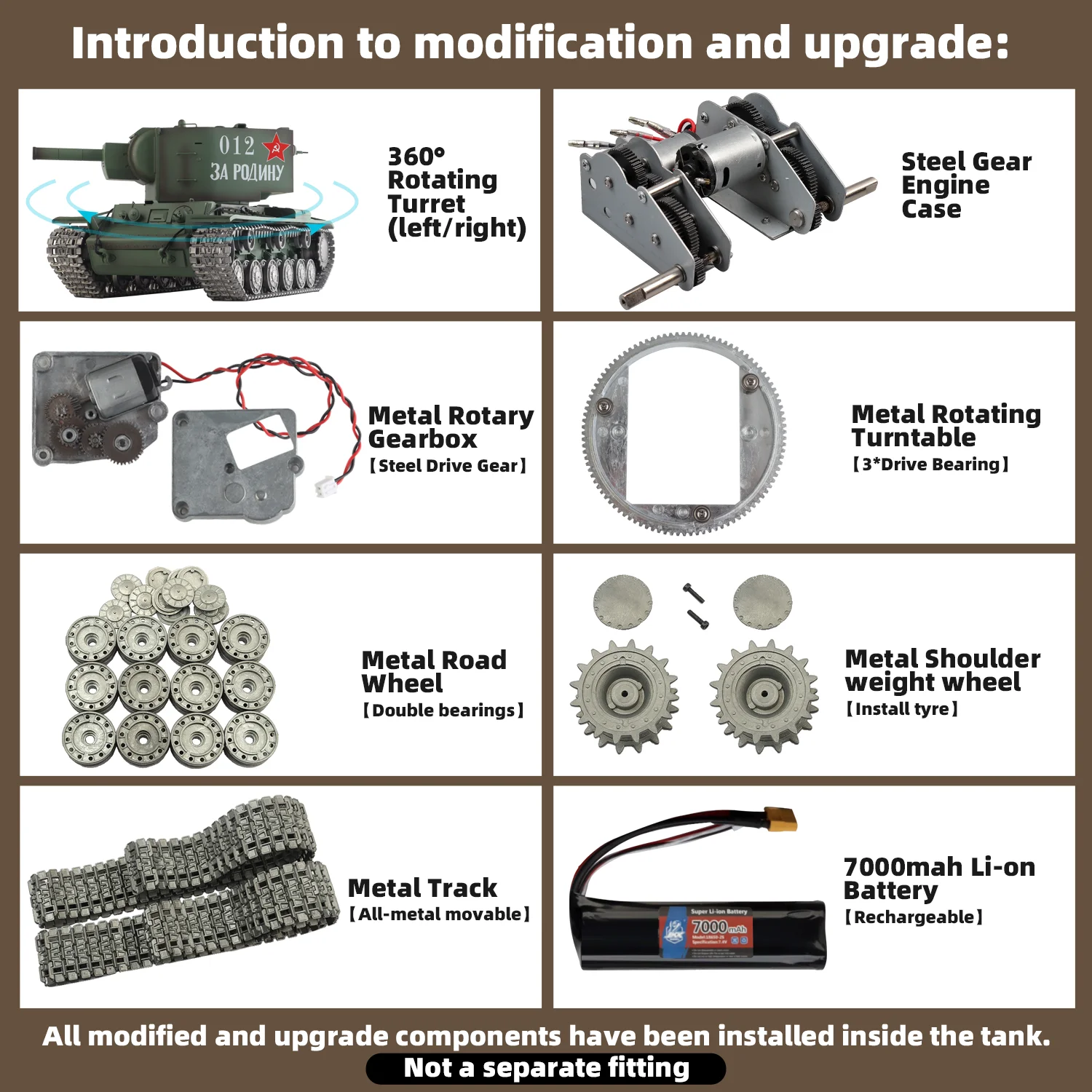خزانات هينج طويلة RC 1/16 السوفياتي KV-2 دبابة ثقيلة موديل 3949 (TK7.0 وعجلة معدنية وعجلة ضرس ومسار و360 ° تدوير البرج)