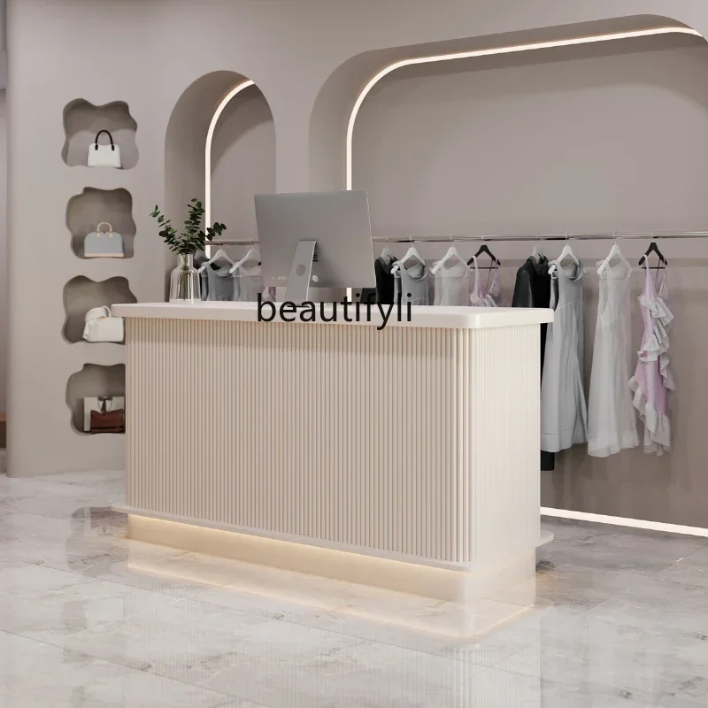 pgClothing Store Curved Cashier Desk Beauty Salon Barber Shop Light Luxury Front Desk Pet Shop Bar Counter