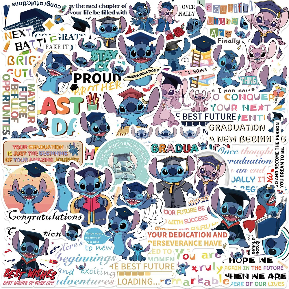 

10/30/50pcs Graduation Season Disney Stitch Stickers Cute Cartoon Decals for Kids Toy Scrapbook Stationery Phone Sticker Packing