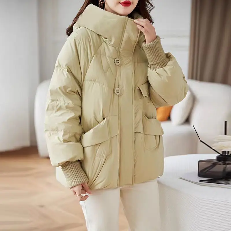 

2024 Down Cotton-padded Jacket Women's Winter Short Coats Thicken Warm Parkas Lady Streetwear Loose Hooded Outerwear LX214