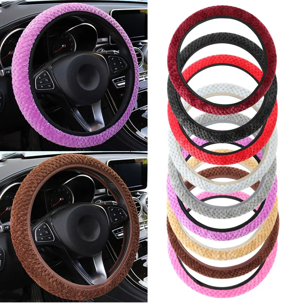 Car-styling Auto Decoration Protection Anti-Slip Warm Plush Soft Pearl Velvet Car Steering Wheel Cover