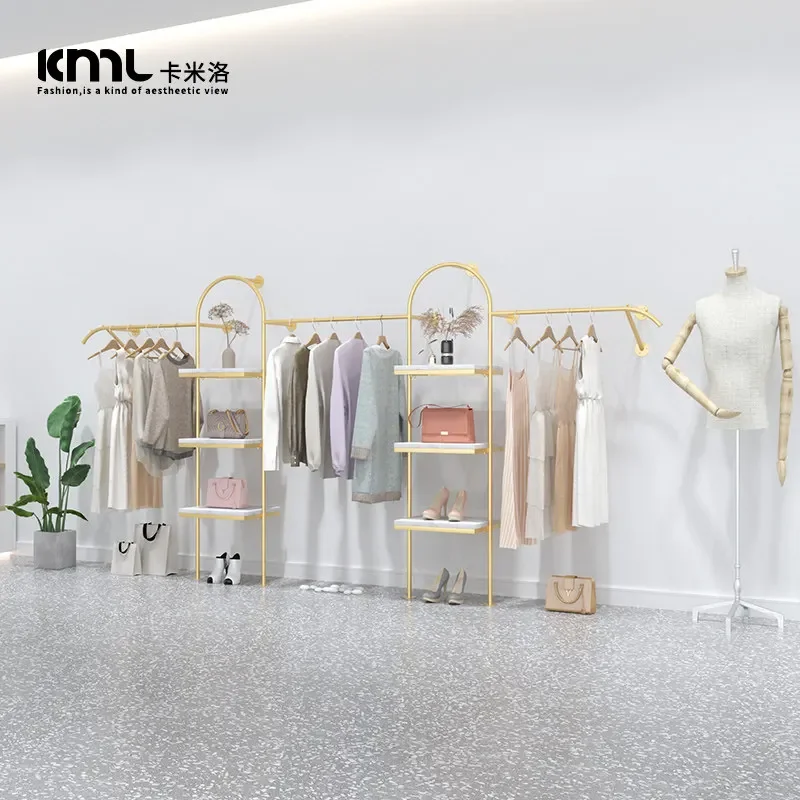 

HangerWrought Iron Clothing Store Display Rack, Wall Display Hanging Hanger, Women's Clothing Store Shelf Rack, Gold Shoe Rack A