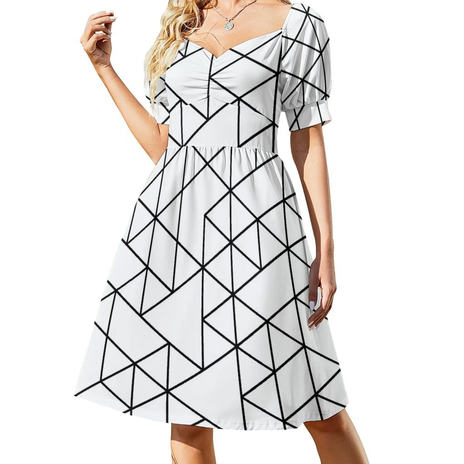 triangles, black and white Short-Sleeved Dress Bride dresses Aesthetic clothing Dance dresses