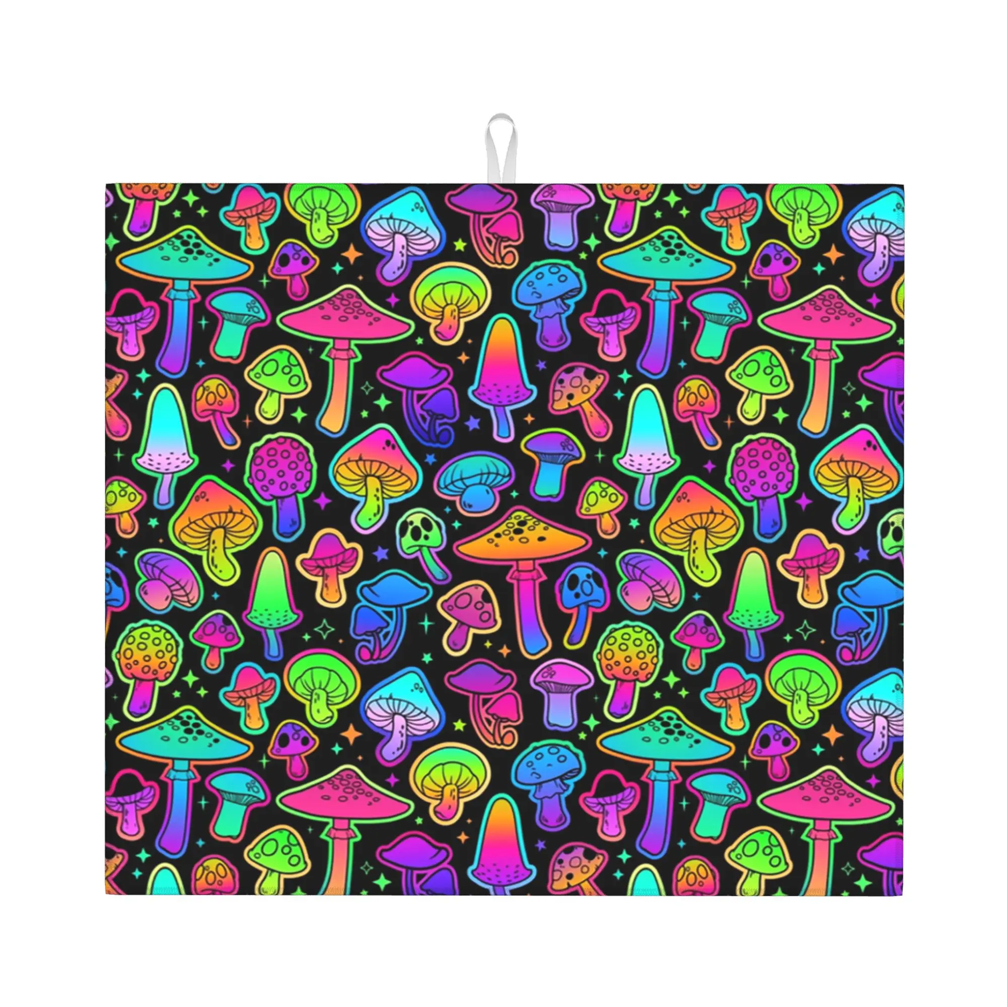 Psychedelic Magic Rainbow Mushrooms Non Slip Kitchen Counter Protector Mat Barware Tableware Bathroom Drying Mat For Kitchen