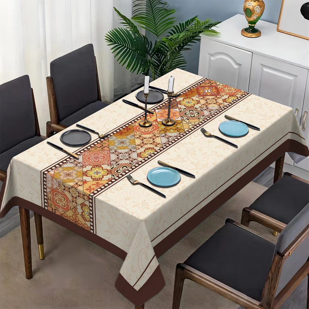 JIT-1pc High-Grade Bohemian Rugged Patterned Tablecloth with Simple European Style Patternzyc