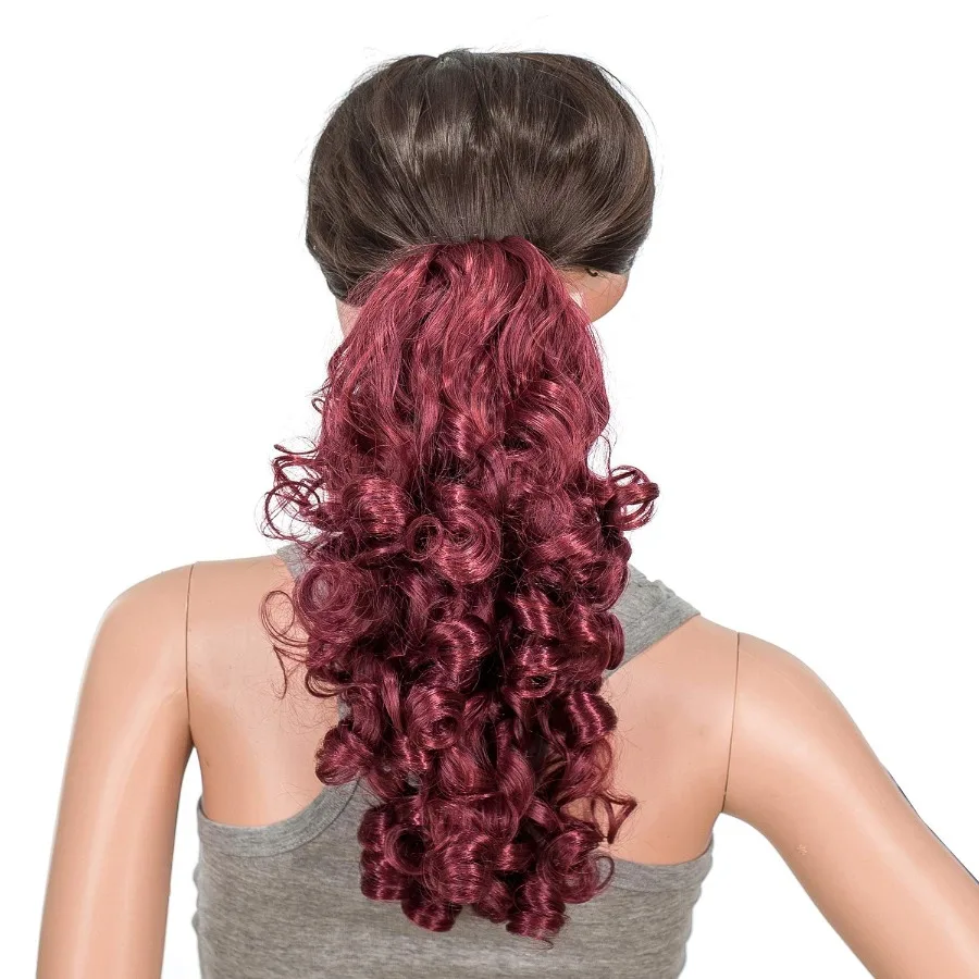 12 بوصة قصيرة المسمار تجعيد الشعر مخلب كليب ذيل حصان ملحقات الاصطناعية كليبين الرباط مجعد ذيل حصان هيربيسي للنساء مع الفك