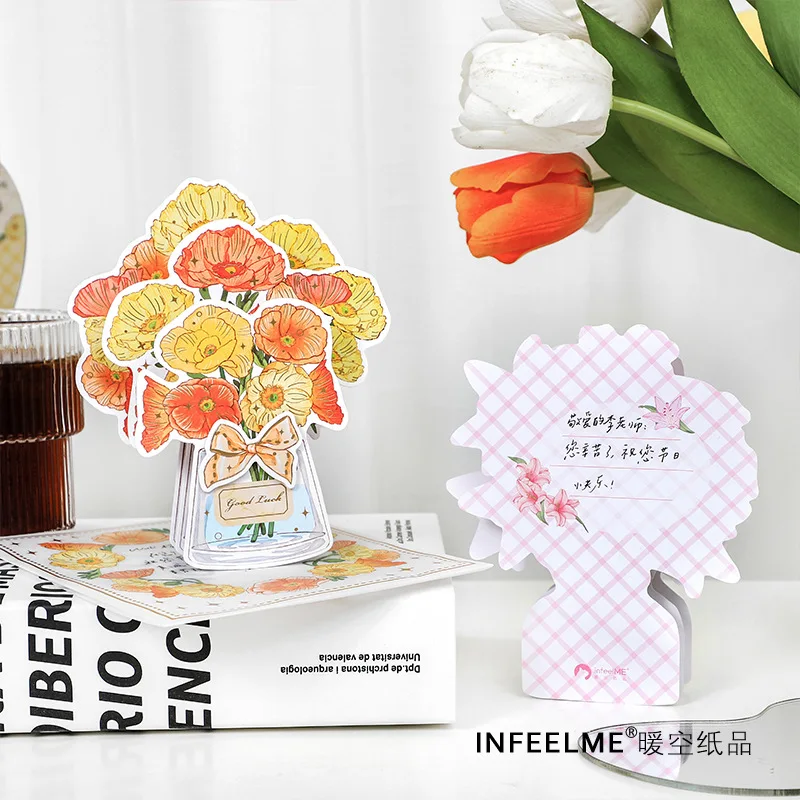 1set/pack 3D Gilding Greeting Card Holiday Card Flower Blessing Series Romantic Gift Message Blessing Card