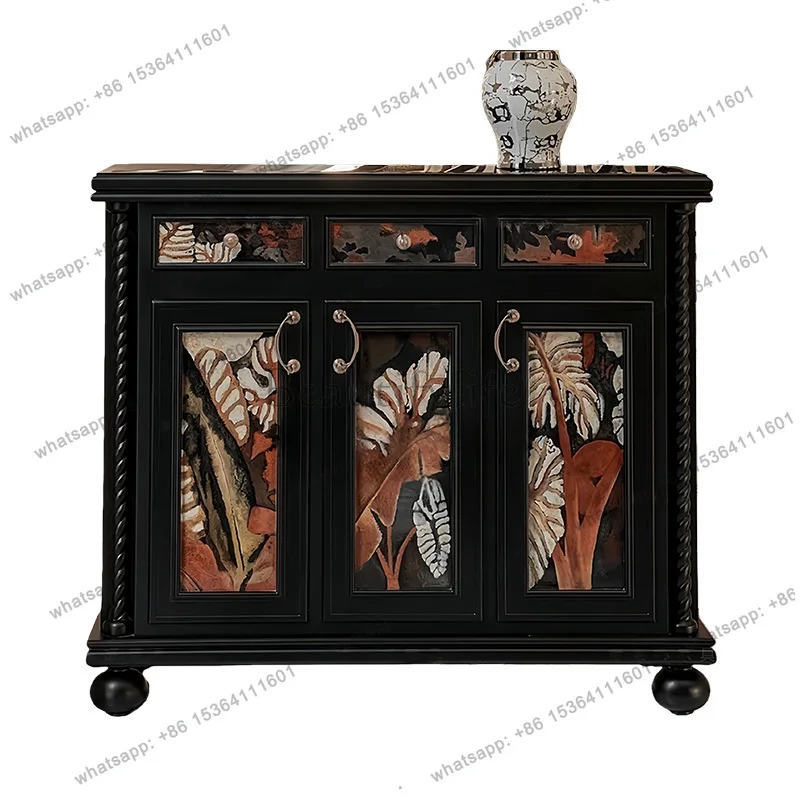 

French retro solid wood painted chest cabinet multi-functional storage living room locker