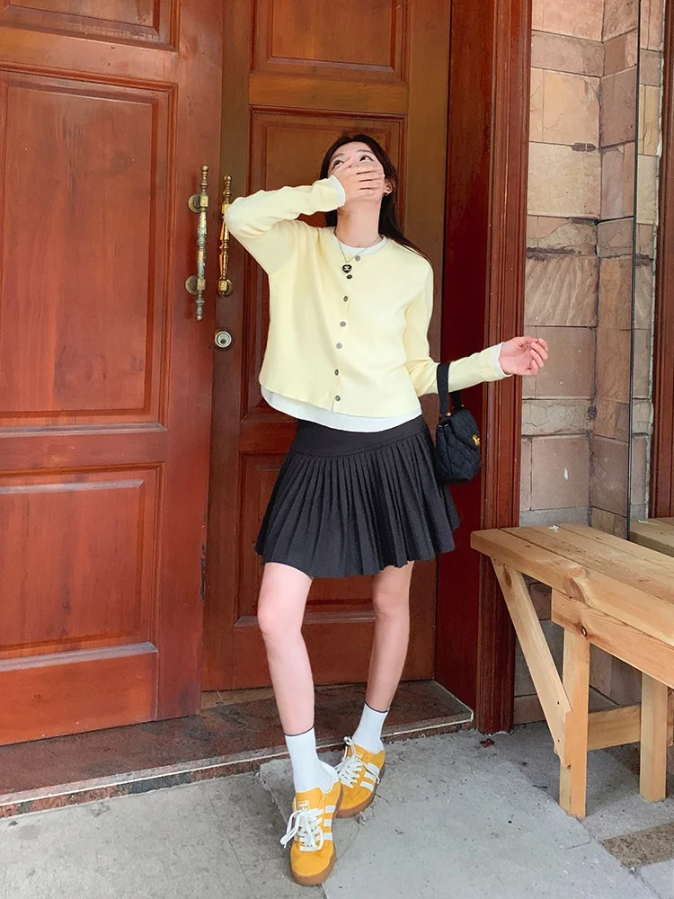 

Женская плиссированная юбка А-силуэта с высокой талией, модная, универсальная, короткая, для офиса, с эффектом похудения