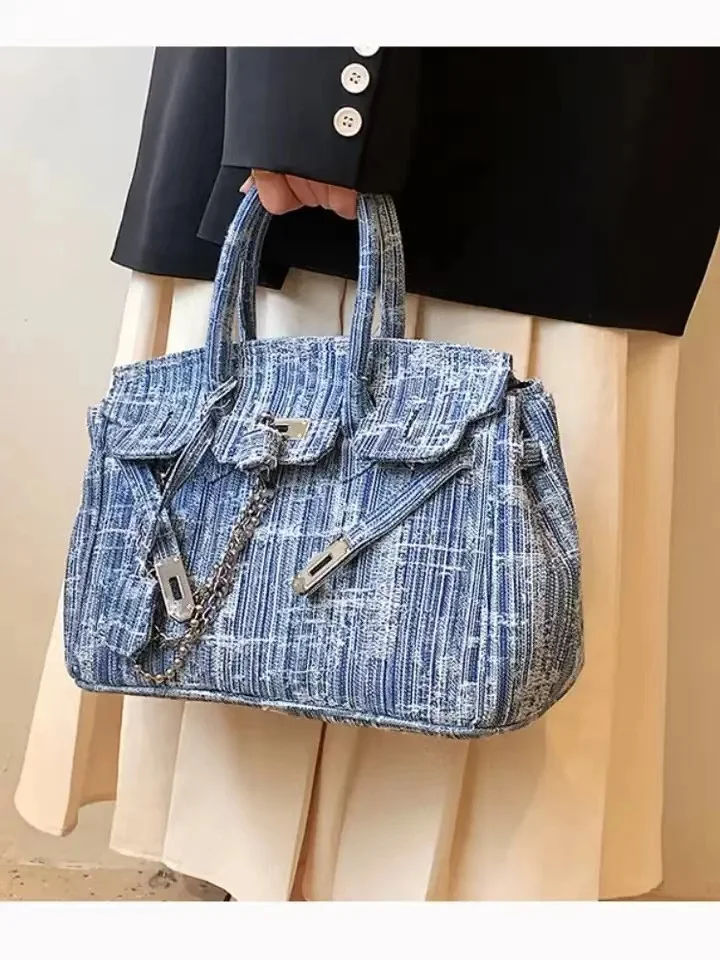 Messenger Bags For Ladies Large Capacity Crossbody BagsDenim Vintage Women\'s Handbag Fashion Popular Chains Square