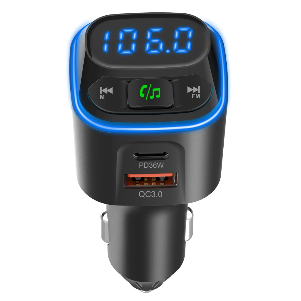 Bluetooth-compatible 5.3 FM Transmitter Handsfree Car AUX Radio Modulator MP3 Player QC3.0 PD36W Fast Charge Adapter