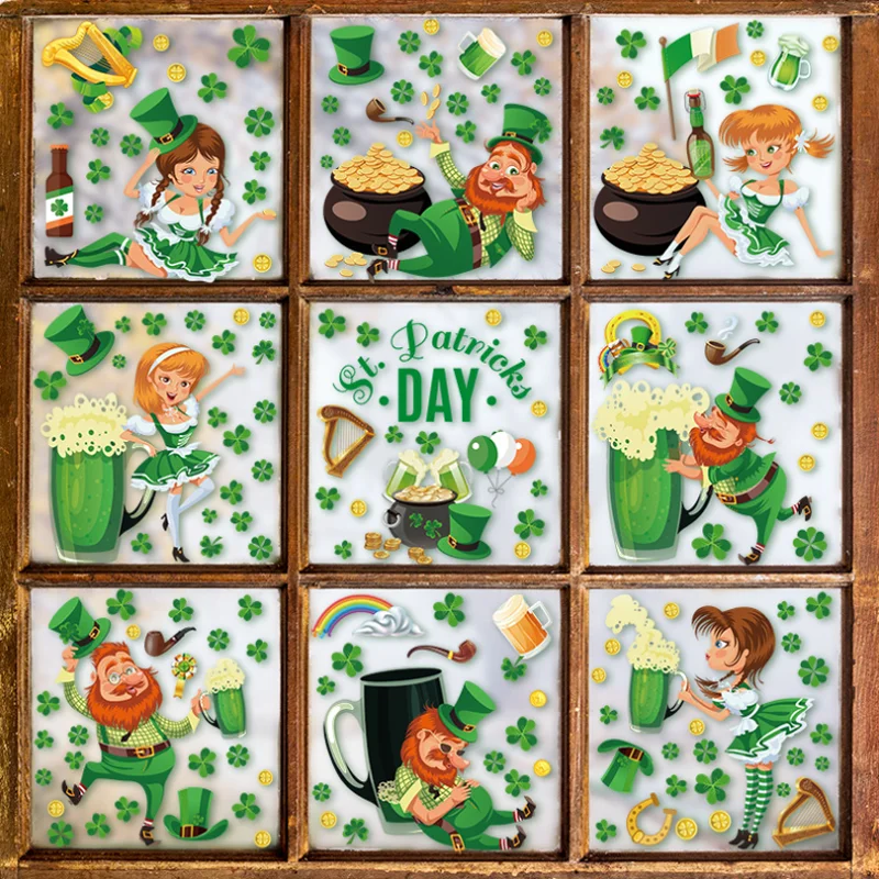 

20*30cm St. Patrick's Day Stickers DIY Window Glass Wall Stickers Bedroom Decoration Stickers Self-adhesive Wallpaper Stationery
