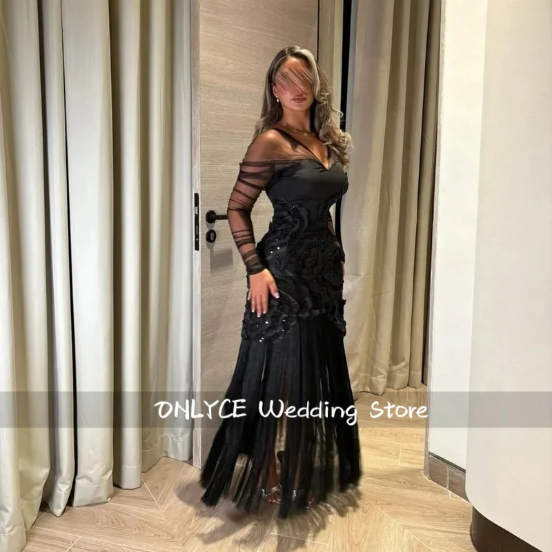 Abiti da sera da donna per occasioni speciali Abito da sera di lusso nero su misura 2025 Abiti da ballo con maniche lunghe con scollo a V