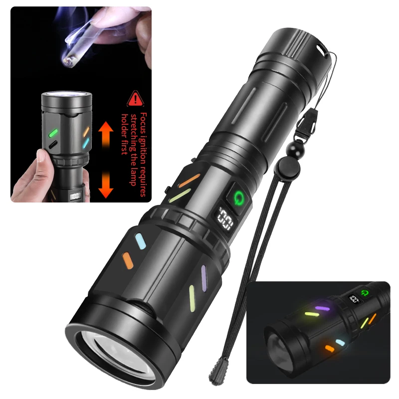 Lanterna LED de alto lúmen com zoom à prova d'água laser branco poderosa luz de flash tática portátil para camping, caminhadas, emergências