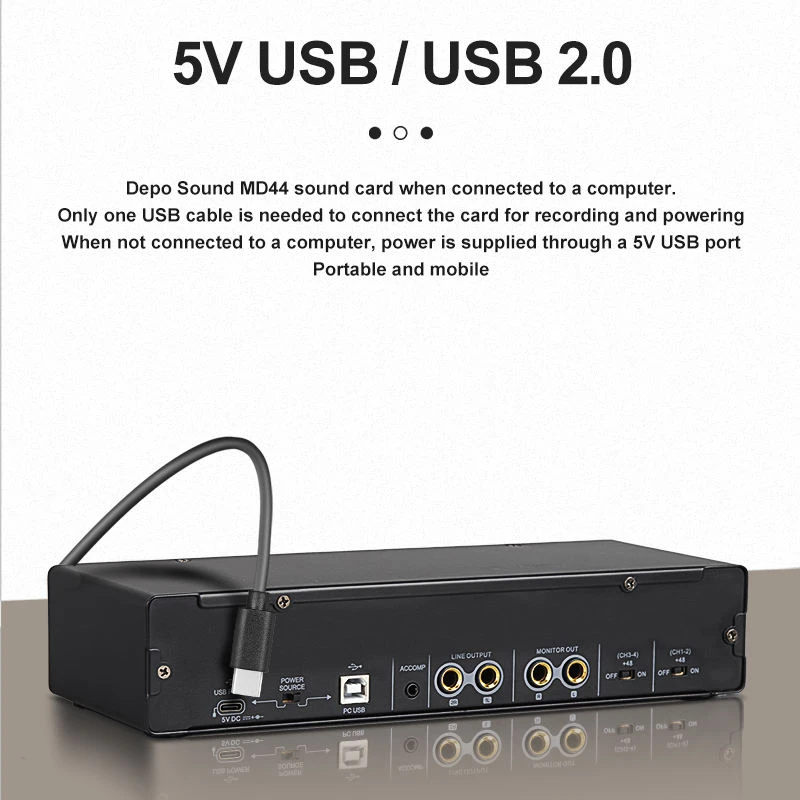 4 Channel USB Audio Interface 24 Bit 192kHz Professional Sound Card for Studio Recording Podcast Live Streaming