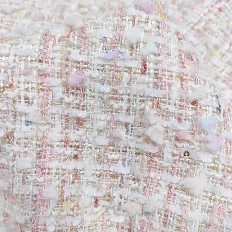 Pink Color Ribbon Yarn-Dyed Braided Tweed Fabric For Women\'s Autumn Jacket Dress Suit Coat Handbag DIY Cloth Sewing Fabric