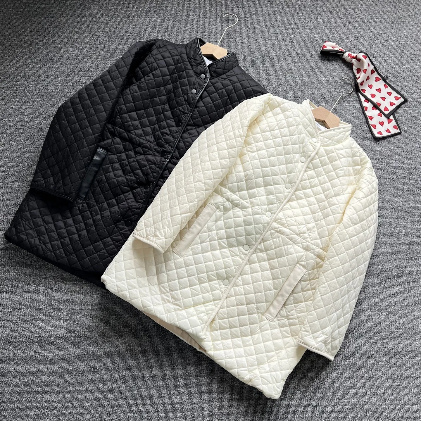 

Women's Diamond Pattern Cotton Jacket Mid-Length Quilted Stand Collar Casual Autumn Winter Slimming Design Sensation Coat
