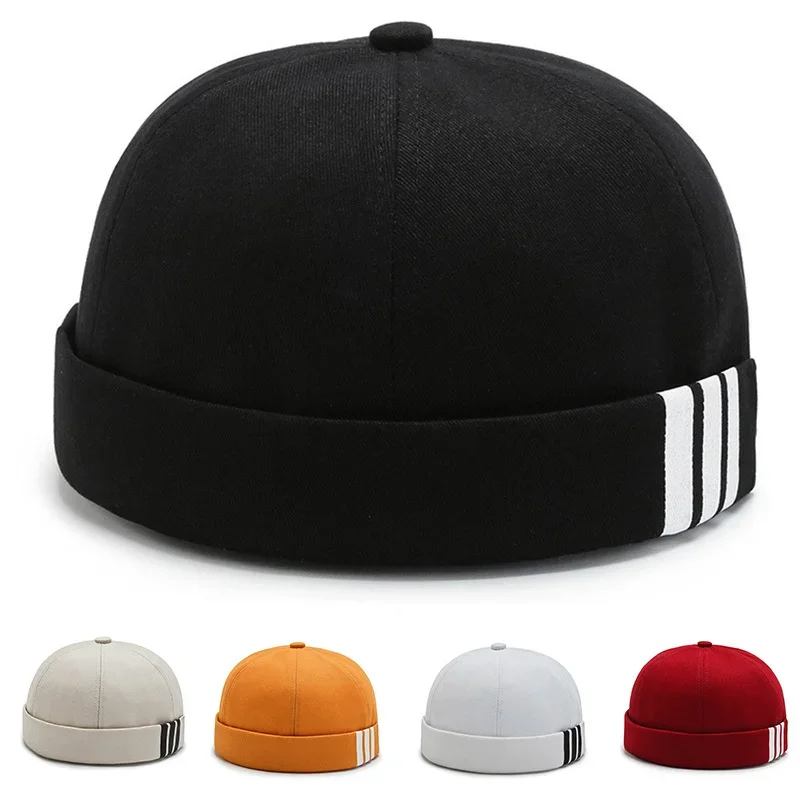 

Men Women Retro Dome Melon Brimless Beanie Cap Unisex Skullcap Sailor Cotton Mechanic Trendy Color Elastic Panels Docker Hat