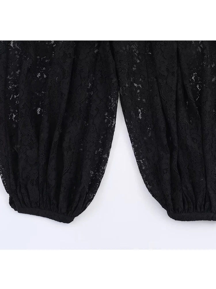 Frauen Hosen 20225 Neue Mode Frauen Spitze Druck Laterne Hosen Dünne Halb Transparent Lange Hosen 2025, Sommer Herbst Elegante Hosen