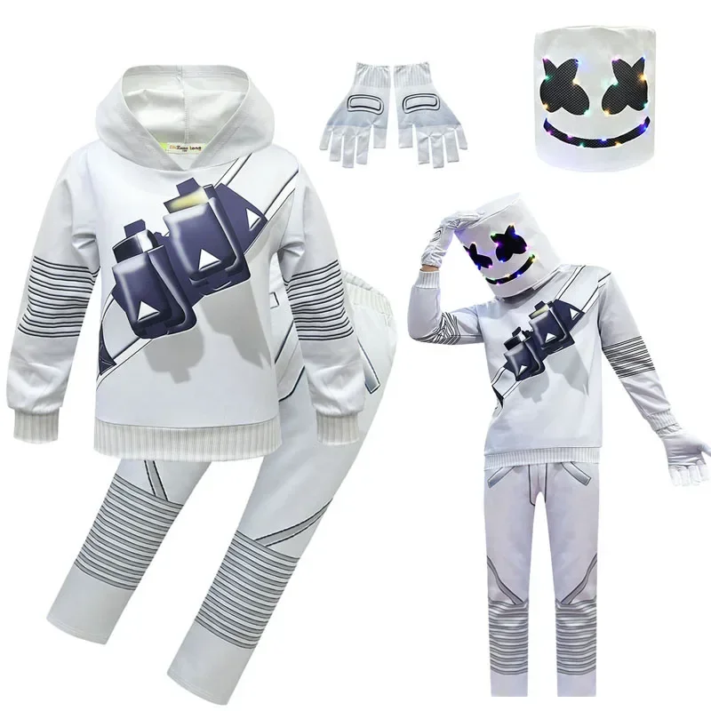 Disfraces de DJ Marshmello para niños, monos de payaso, ropa de Cosplay, Halloween, Navidad, juego de fiesta, disfraces de fortnite