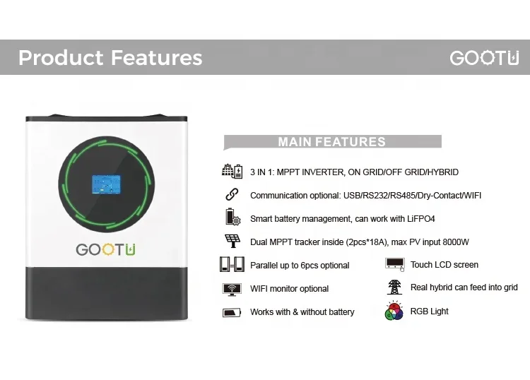 GOOTU 8KW 16KW 24KW pure sine wave inverter With Dual MPPT tracker 48 volt 120a charge controller  hybride inverter