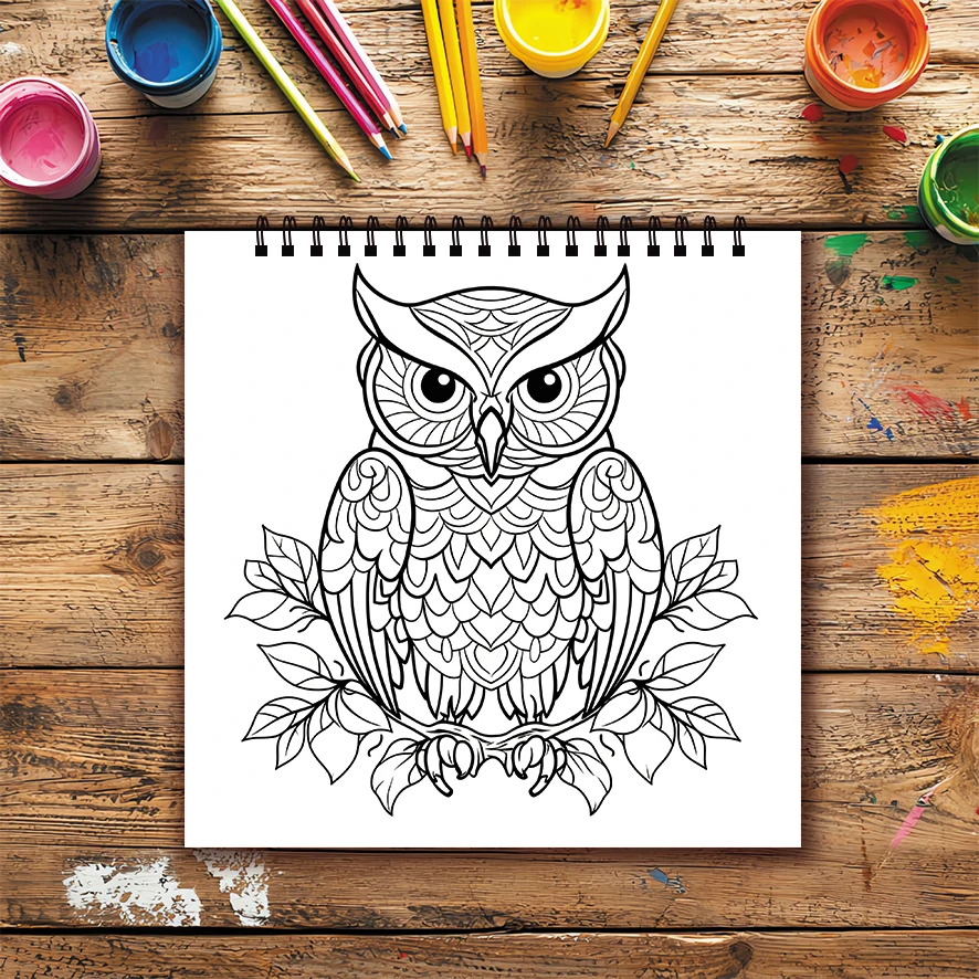 Owl Adult Coloring Book 22 Pages 8.27x8.27 Inch Perfect Gift for Stress Relief