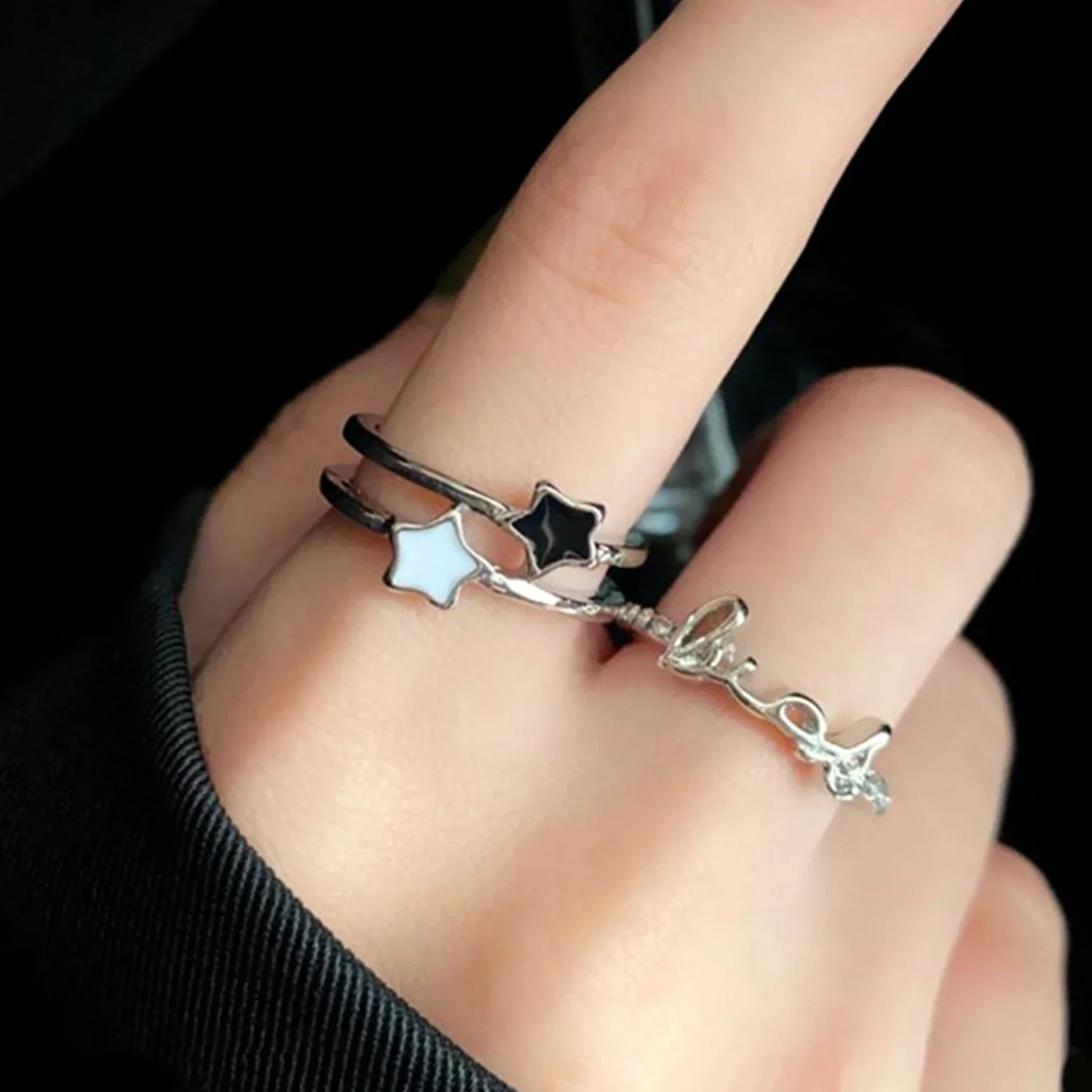 Кольцо Женское Fashion Five Pointed Star Letter Rings For Women Men Girls Double Layer Ring Jewelry Accessories New Trend