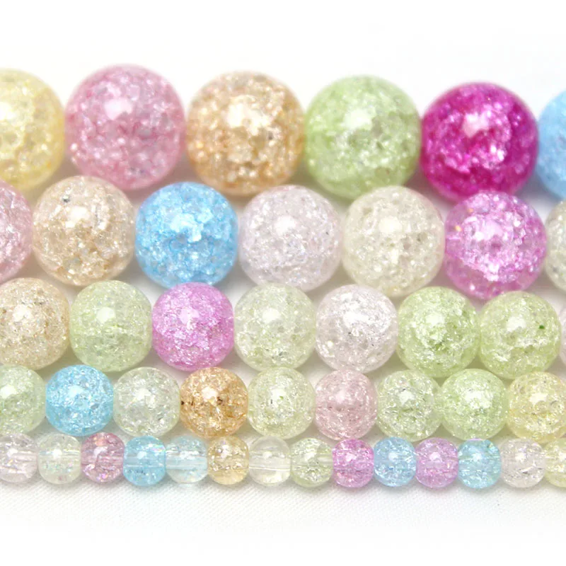 Natural Multi Color Cracked Crystal Stone Beads Round Loose Beads For Jewelry Making DIY Necklace Bracelet 15inches 6/8/10m