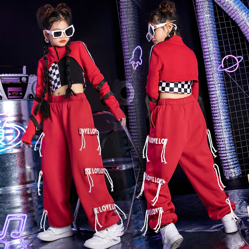 

Hip Hop Dance Clothes For Girls Red Street Dance Stage Outfit Cheelrleading Costume Festival Clothing Jazz Dancewear DL11249