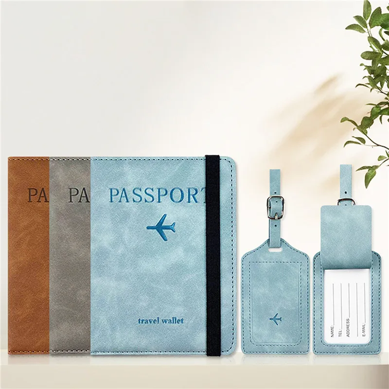 RFID Business Passport Covers Holder & Luggage Tag Set Multi-Function ID Bank Card PU Leather Wallet Travel Accessories