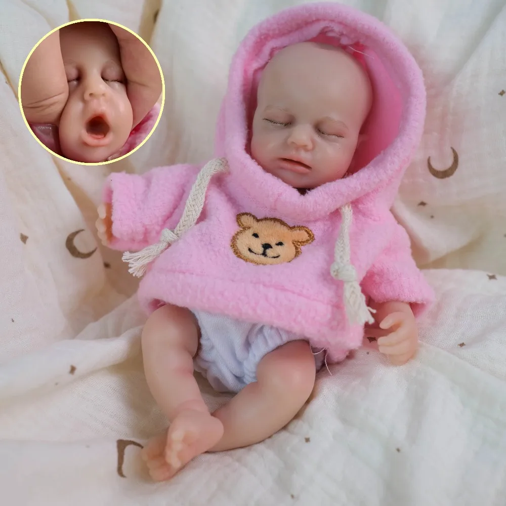 8'' Soft Silicone Reborn Baby Doll Loulou Mini Elastic Stretchable Handy Dolls Month Can Open Best Gift for Kids