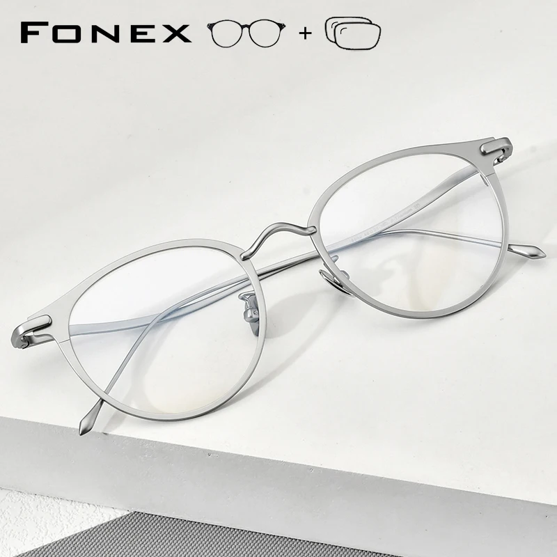 FONEX Progressive Prescription Eyeglasses Photochromic Myopia Optical Lenses Eyewear Women Round Titanium Glasses Frames 8509