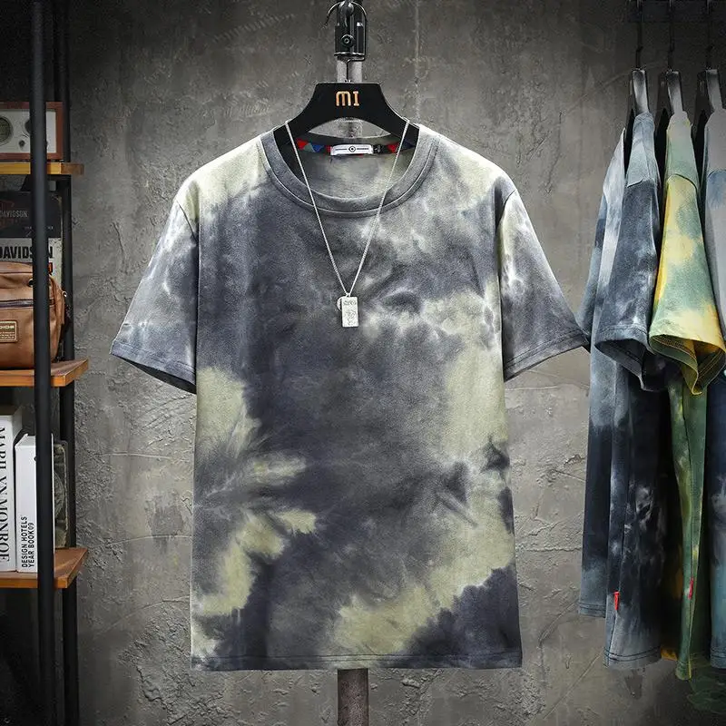 Tie-dye Casual Funny T Shirt For Men Clothing Korean Streetwear New In T Shirts For Man Size 3XL 2024 Summer New Arrivals