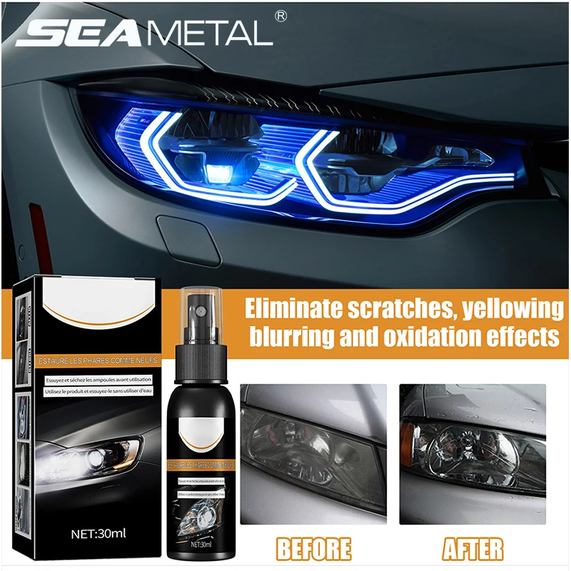 SEAMETAL 30ML Car Headlight Polishing Agent Scratch Remover Repair Spray Auto Headlamp Renewal Polish And Maintenance Liquid Kit