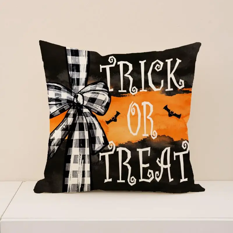 2 Stück Halloween Lustige Kissenbezüge für Zuhause, Feiertagsdekoration, Bedruckte Kissenhüllen, Trick-or-Treat Kissenbezüge 45x45cm – Detail 7