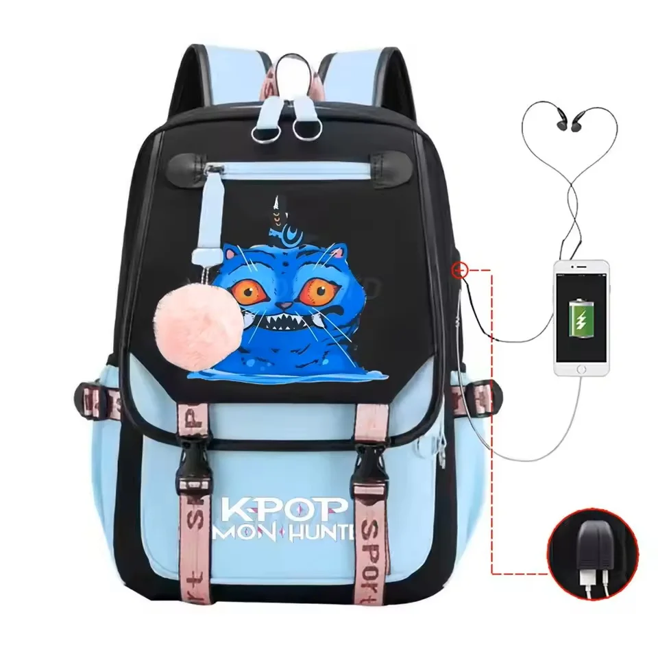 

2025 Fashion KPop Demon Hunters Derpy Tiger Backpack Students Girls School Bags USB Charging Bagpack Teenager Travel Backpack