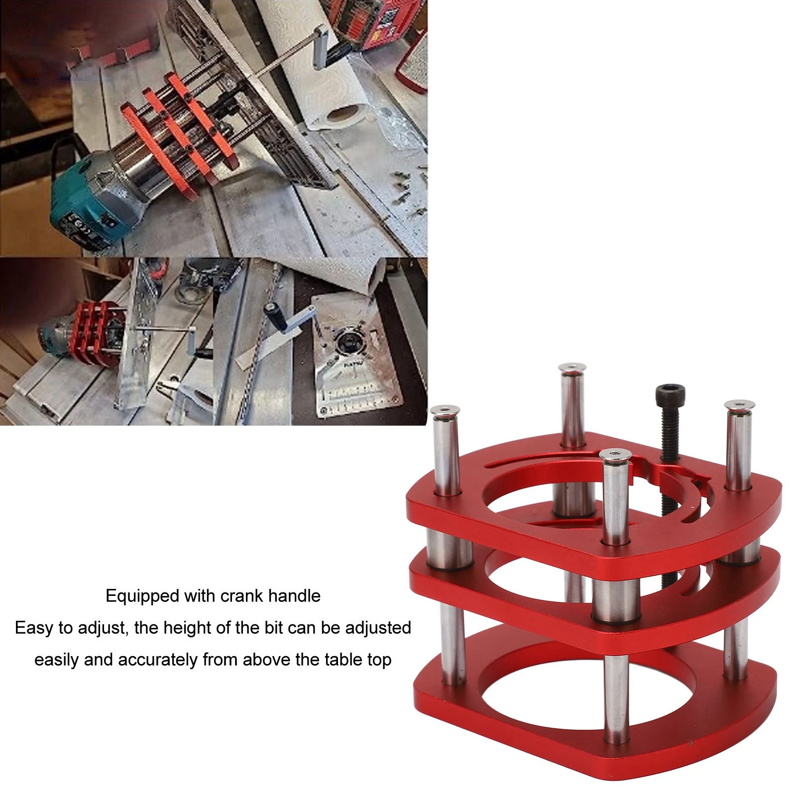 Router Table Lift System Aluminum Alloy Router Lift Base High Strength Stainless Steel Support Rod for Small Trimming Machines