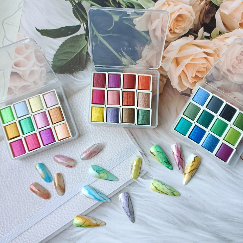 Portable 48-color Pearlescent Solid Watercolor Set Art Nail Painting Pigment Beginner Watercolour Creation Art Paints Supplies