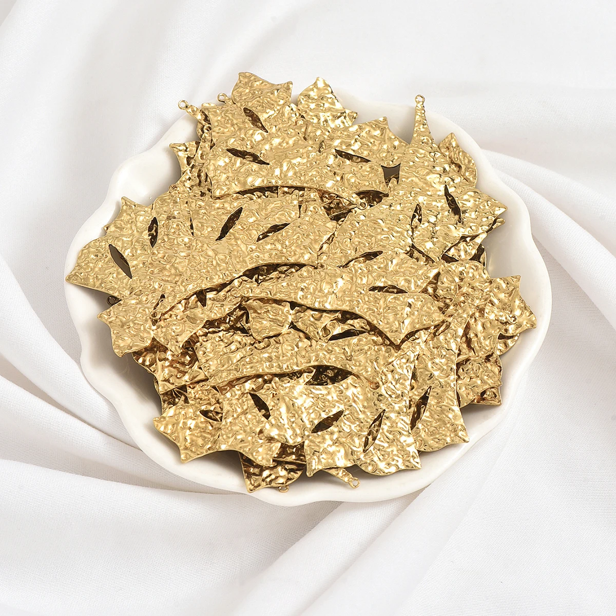 6pcs Brass Single Hole Double-Sided Wrinkled Forest Leaf Pendant DIY Jewelry Making Fashionable Metal Pendant