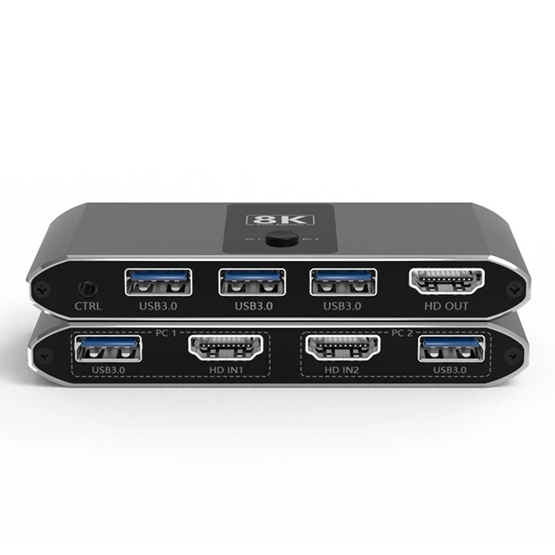 KVM Switch 8K Ultra-Clear Screen Switch 2-In And 1-Out -Compatible Switch 4K120hz Line Control Switch HD Durable Easy To Use
