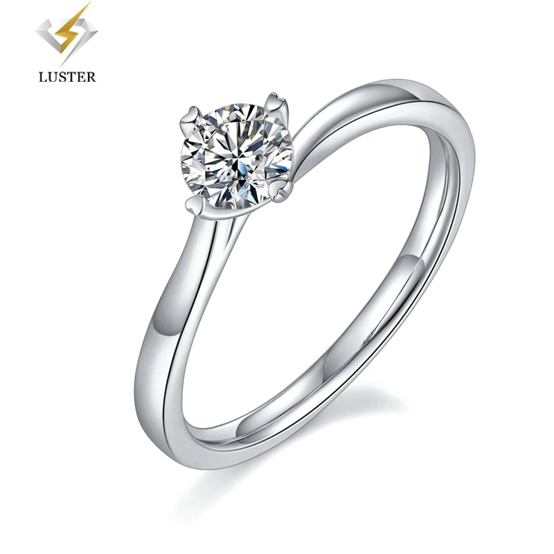 LUSTER Twisted Arm Four Claw S925 Silver Plated Platinum Moissanite Diamond Women's Ring 50 Points D-Class