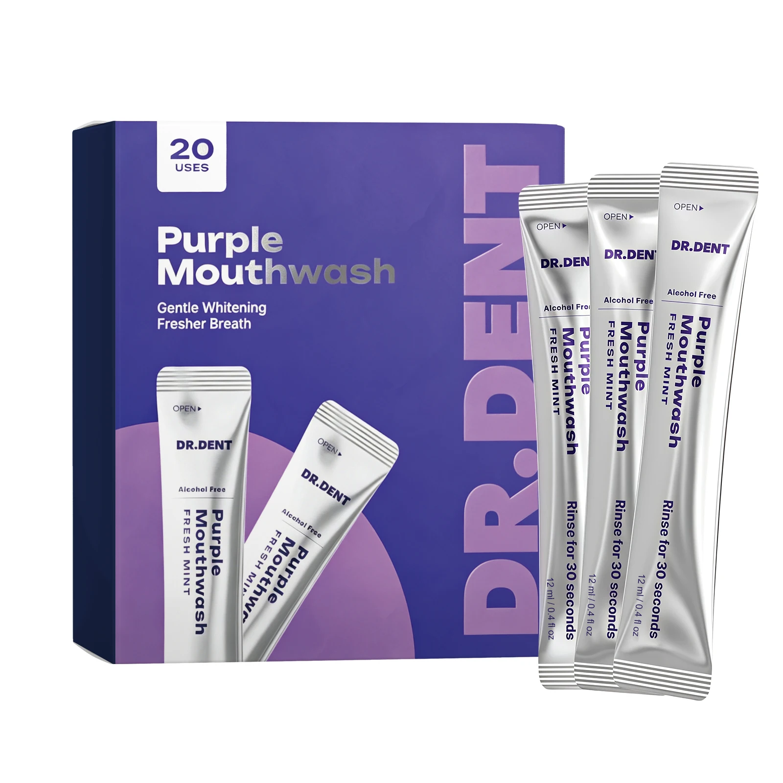 Travel Size Purple Mouthwash Mint Flavor Long Lasting Freshing Bad Breath Control Gentle Gum Care Portable Oral Rinse 20 Packs