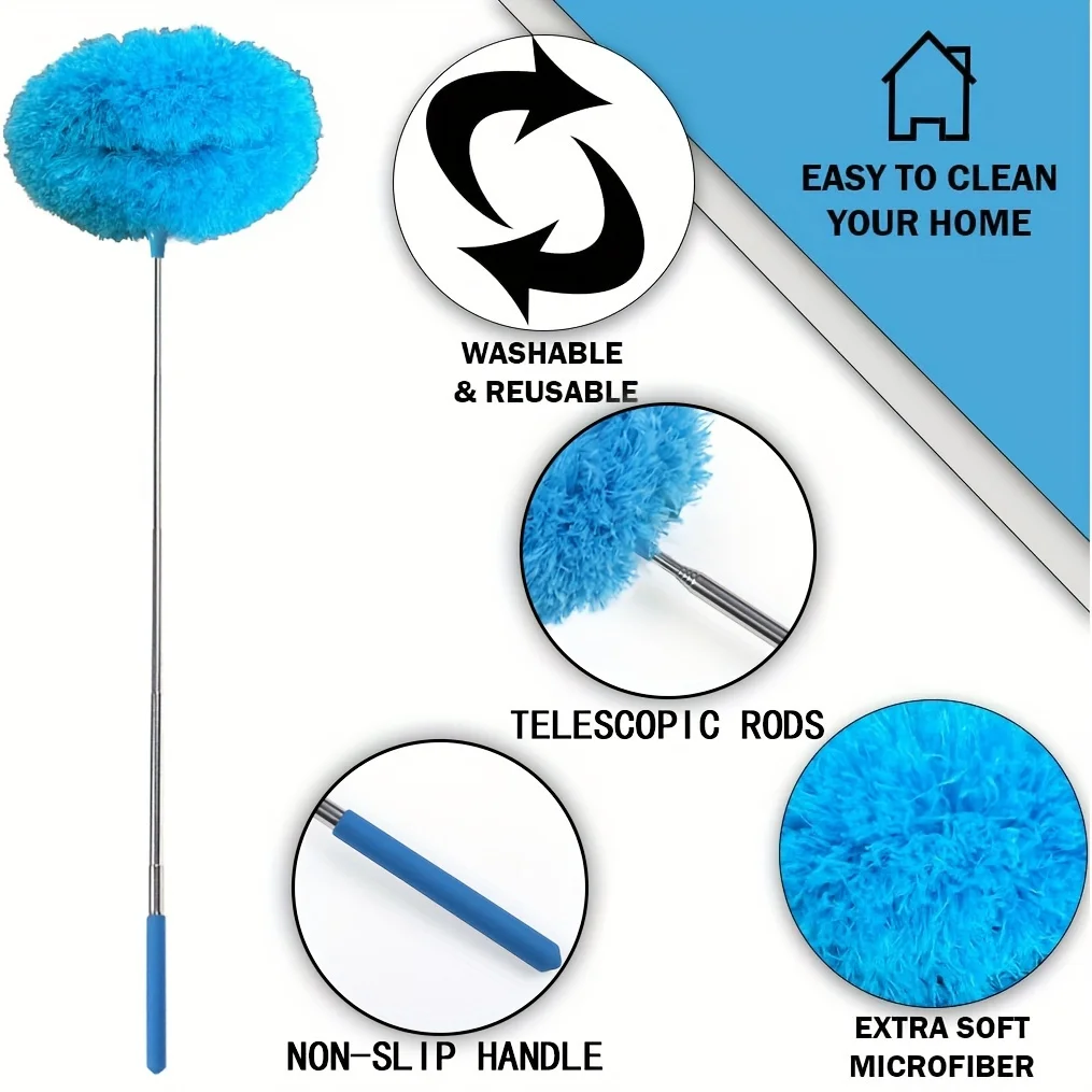 2PCS Long-Handled Microfiber Ceiling Fan Duster - Dust-Locking, Reusable, Effortless Cleaning Brush -Ideal For RVs & Home Use image 3