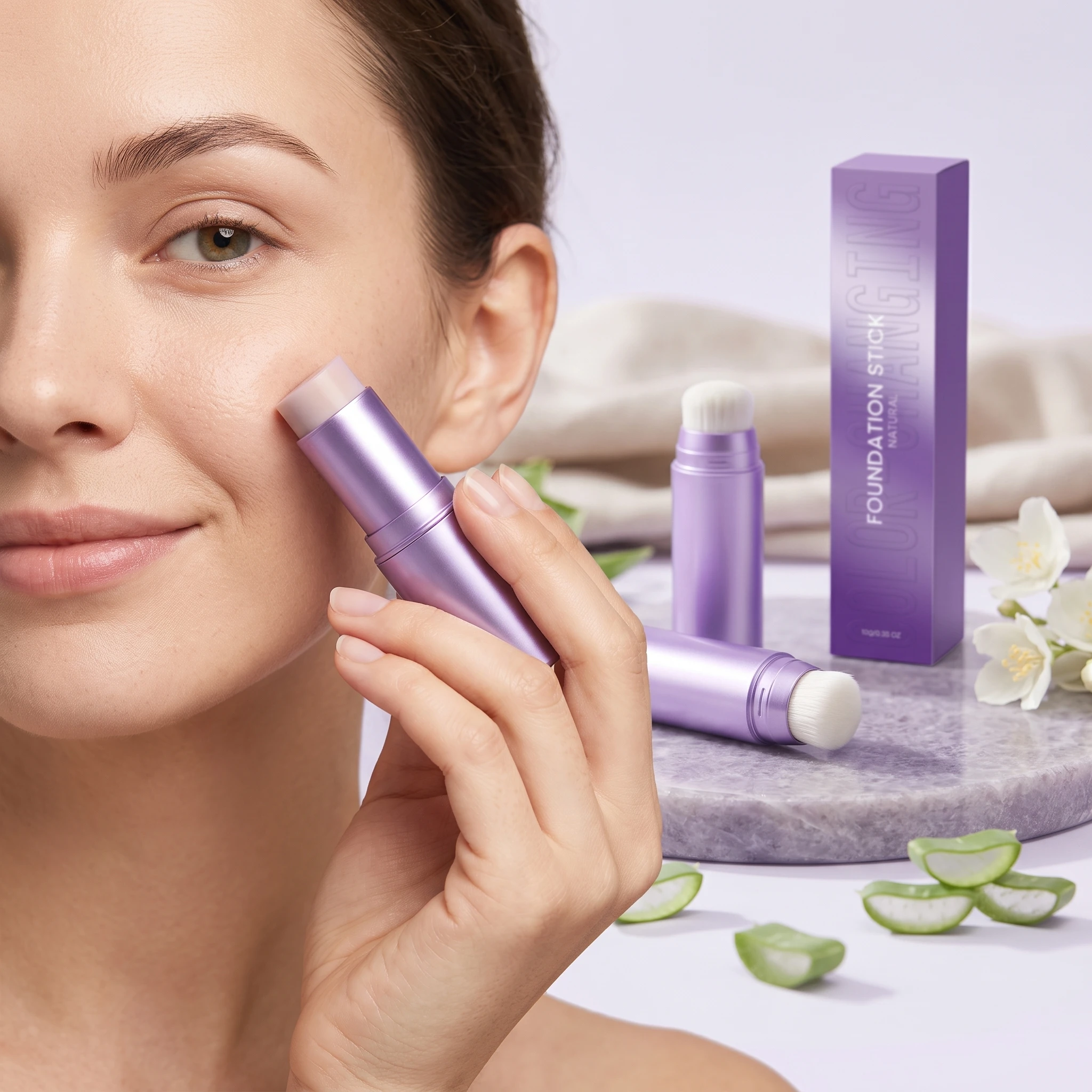 Farbwechselnder Foundation 2-in-1-Stift mit Pinsel, vollständig deckender, feuchtigkeitsspendender, leichter Concealer-Creme-Stift für alle Hauttypen. – Detail 2