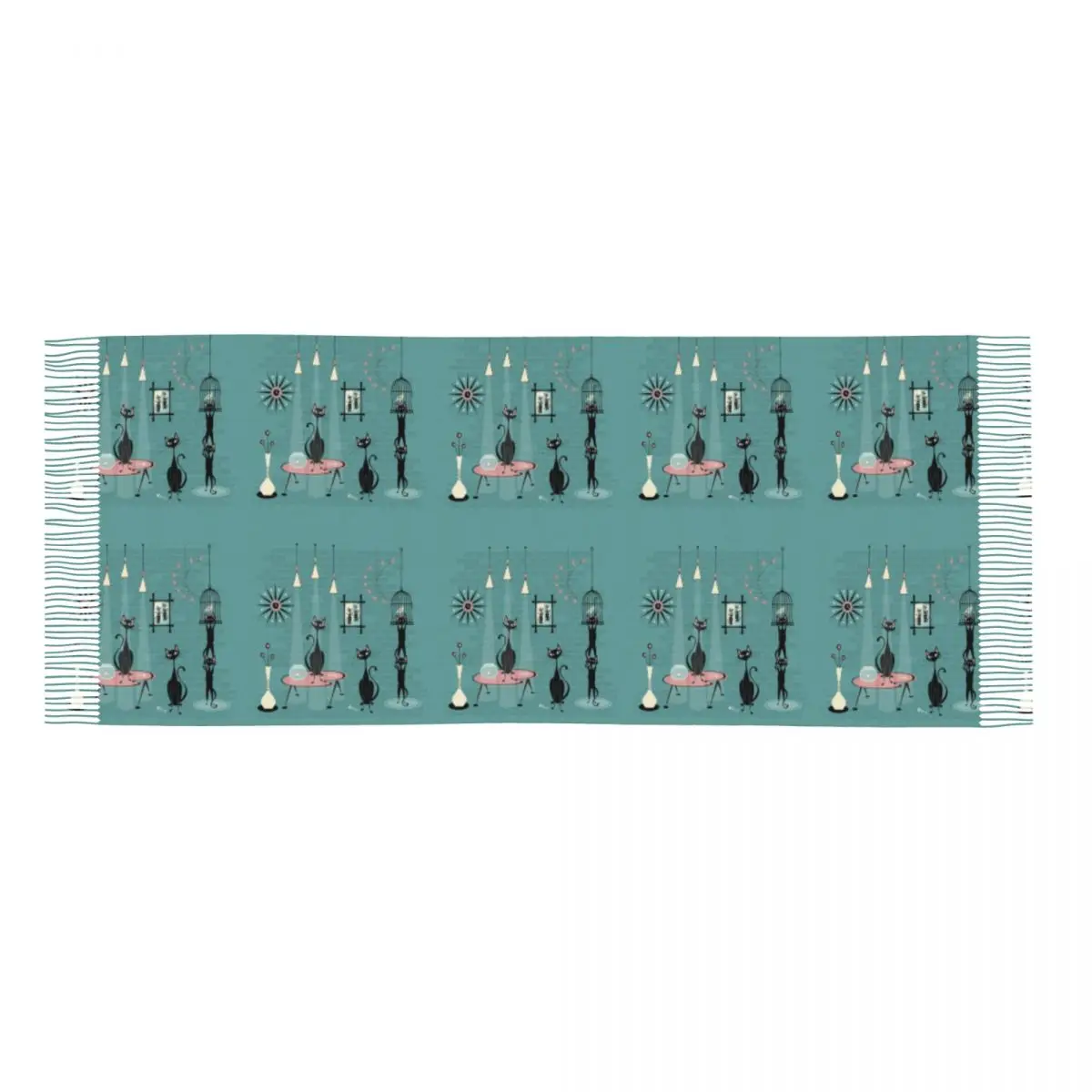 Озорный шарф середины века с принтом черных кошек для мужчин и женщин, зима-осень, теплые шарфы, абстрактные геометрические шали, накидки