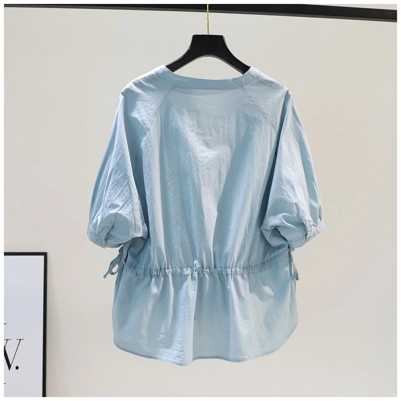 Women's Summer Shirts, Women's Waist Slimming Quarter-sleeved Tops, Casual And Versatile Shirts, 2024