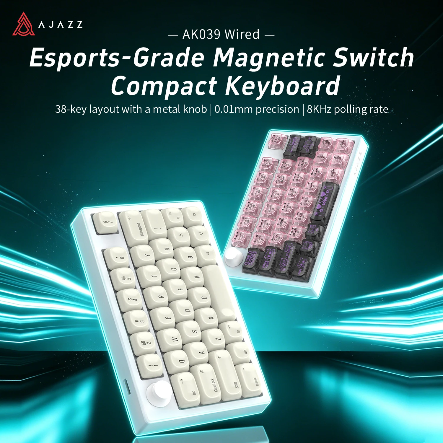 Ajazz AK039 wired magnetic switch gaming mechanical keyboard 0.01mm 8K return rate mini layout gaming keyboard RGB DIY