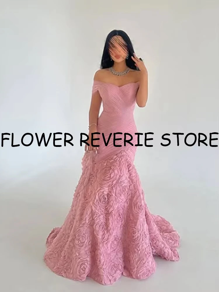 Customized High quality Exquisite Classic Jersey Pleat Handmade Flower Ball Off-the-shoulder Long Dresses Prom Dresses Matching
