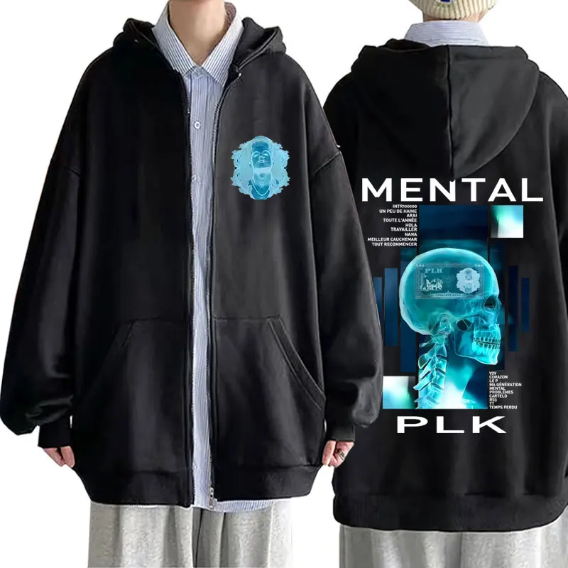 

Rapper Plk Mental Album Graphic Zipper Hoodie Men Women Hip Hop Fashion Pop Music Zip Up Jacket Coat Male Vintage Casual Hoodies